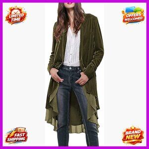 Long Velvet Blazer with Ruffles, Loose Fit, Asymmetric Hem